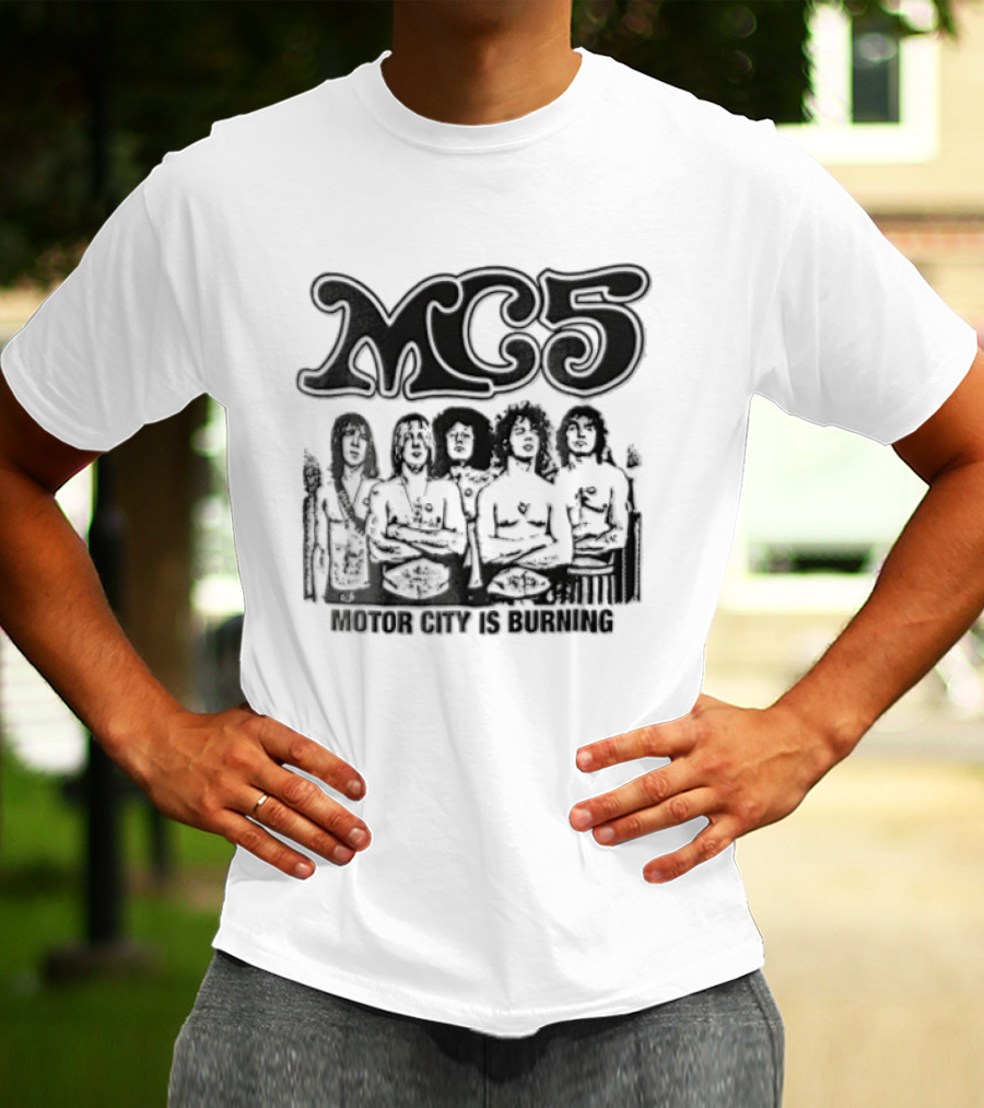 MC5 Motor City Is Burning Monochrome Halftone Band Photo T-Shirt
