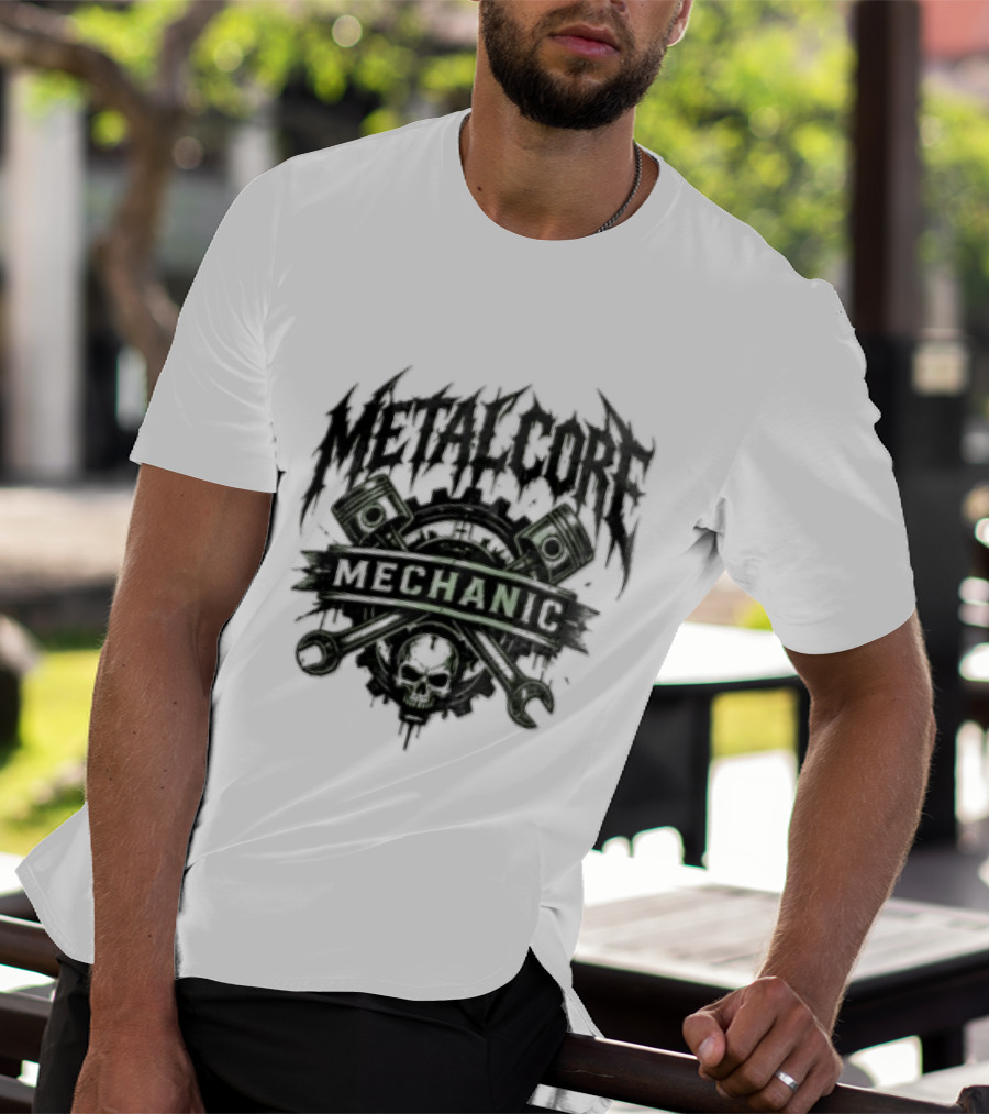 Metalcore Mechanic Skull Pistons Wrenches T-Shirt