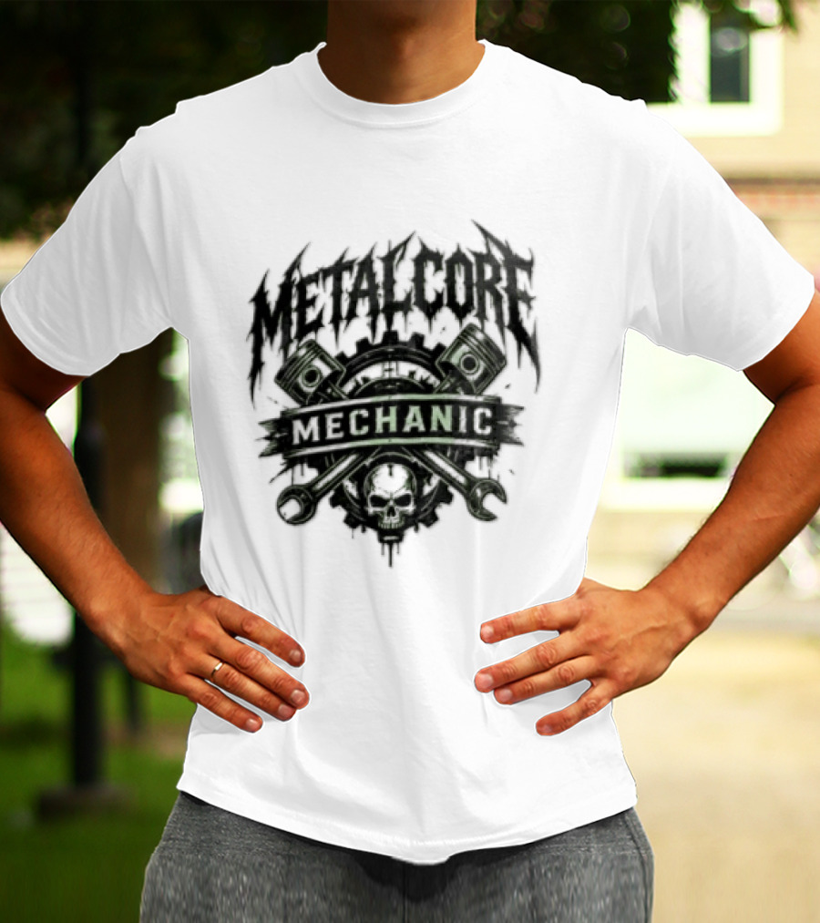 Metalcore Mechanic Skull Pistons Wrenches T-Shirt