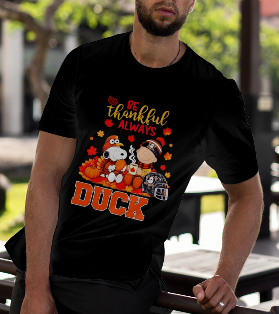 Be Thankful Always Snoopy Charlie Brown Ducks Fans Autumn Leaves T-Shirt