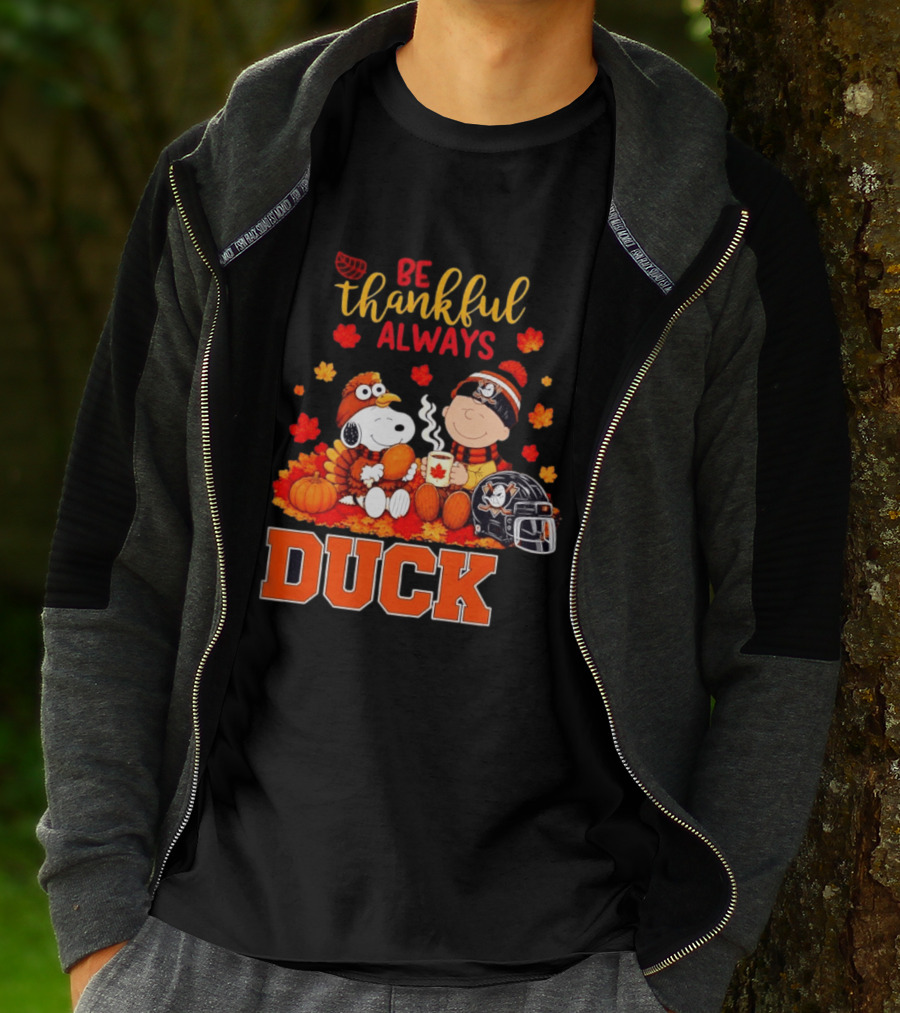 Be Thankful Always Snoopy Charlie Brown Ducks Fans Autumn Leaves T-Shirt