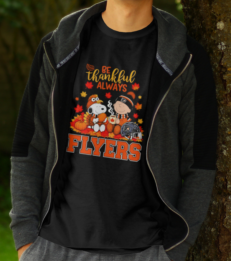 Be Thankful Always Snoopy Charlie Brown Philadelphia Flyers Autumn Leafs T-Shirt