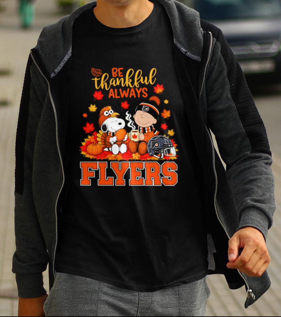 Be Thankful Always Snoopy Charlie Brown Philadelphia Flyers Autumn Leafs T-Shirt