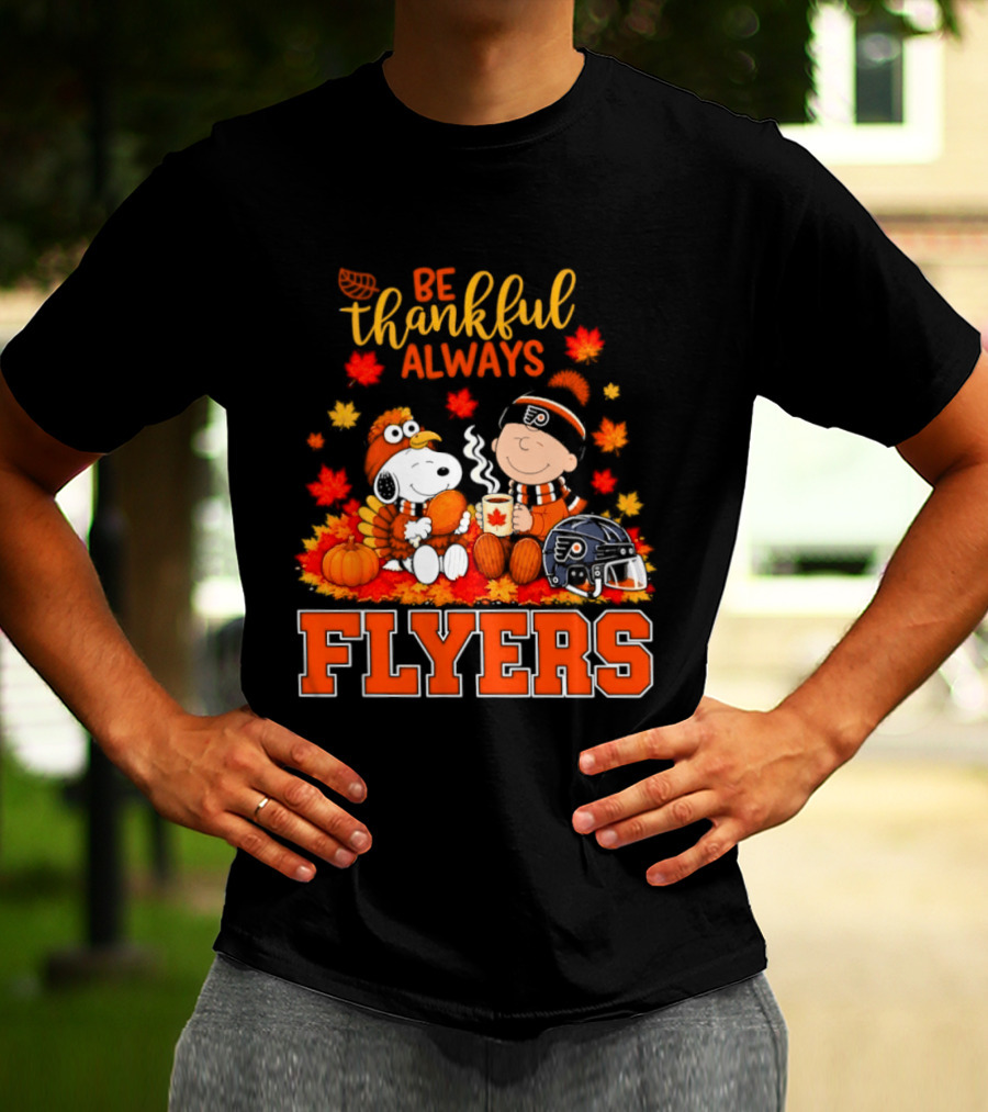 Be Thankful Always Snoopy Charlie Brown Philadelphia Flyers Autumn Leafs T-Shirt