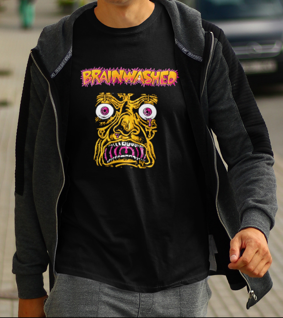 Brainwashed Distorted Melting Face Pink Eyes Vibrant Expression T-Shirt