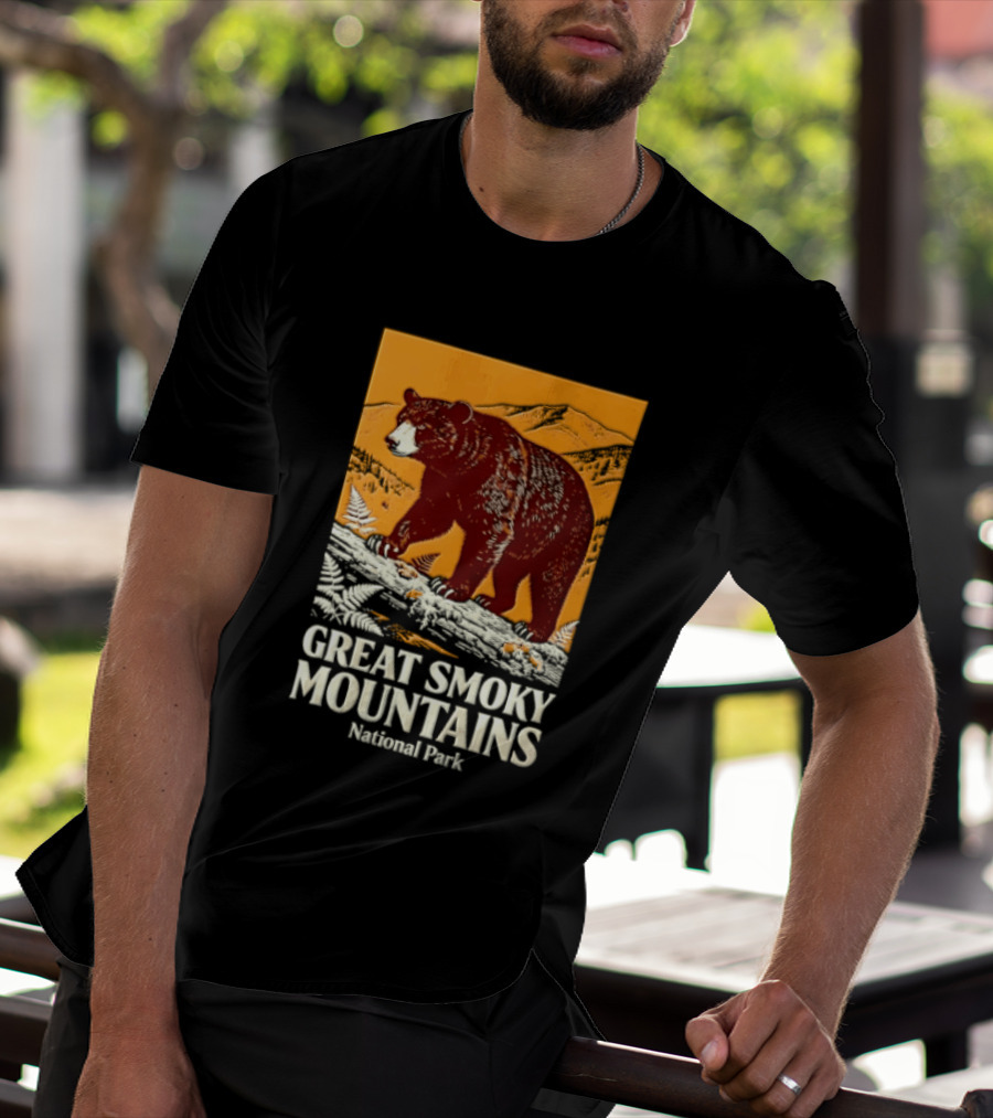 Great Smoky Mountains National Park Black Bear Walking On Log T-Shirt