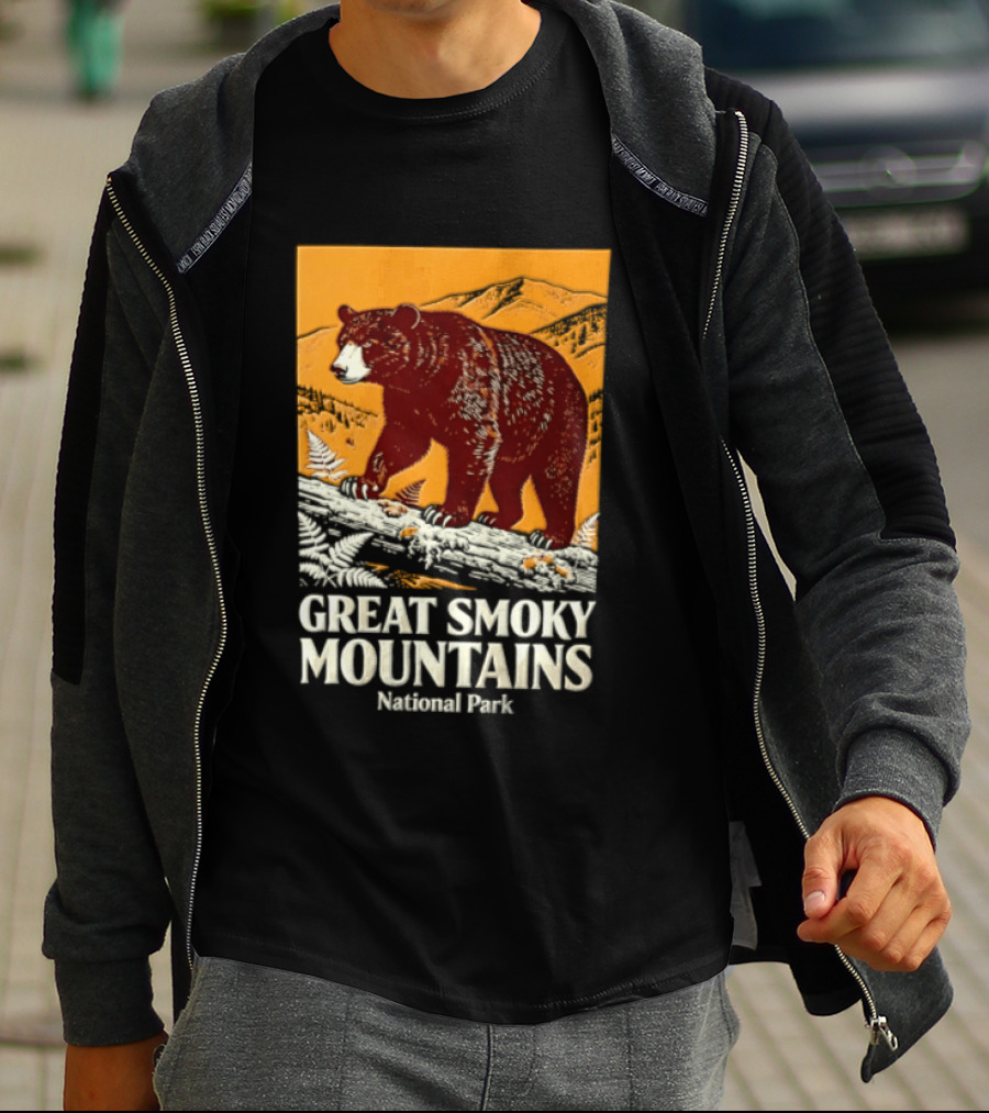 Great Smoky Mountains National Park Black Bear Walking On Log T-Shirt