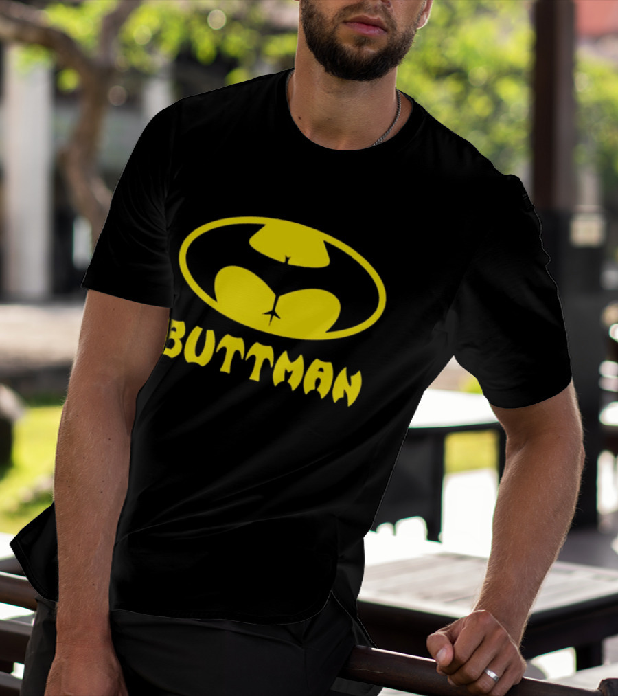 Buttman Batman Superhero Parody Yellow T-Shirt
