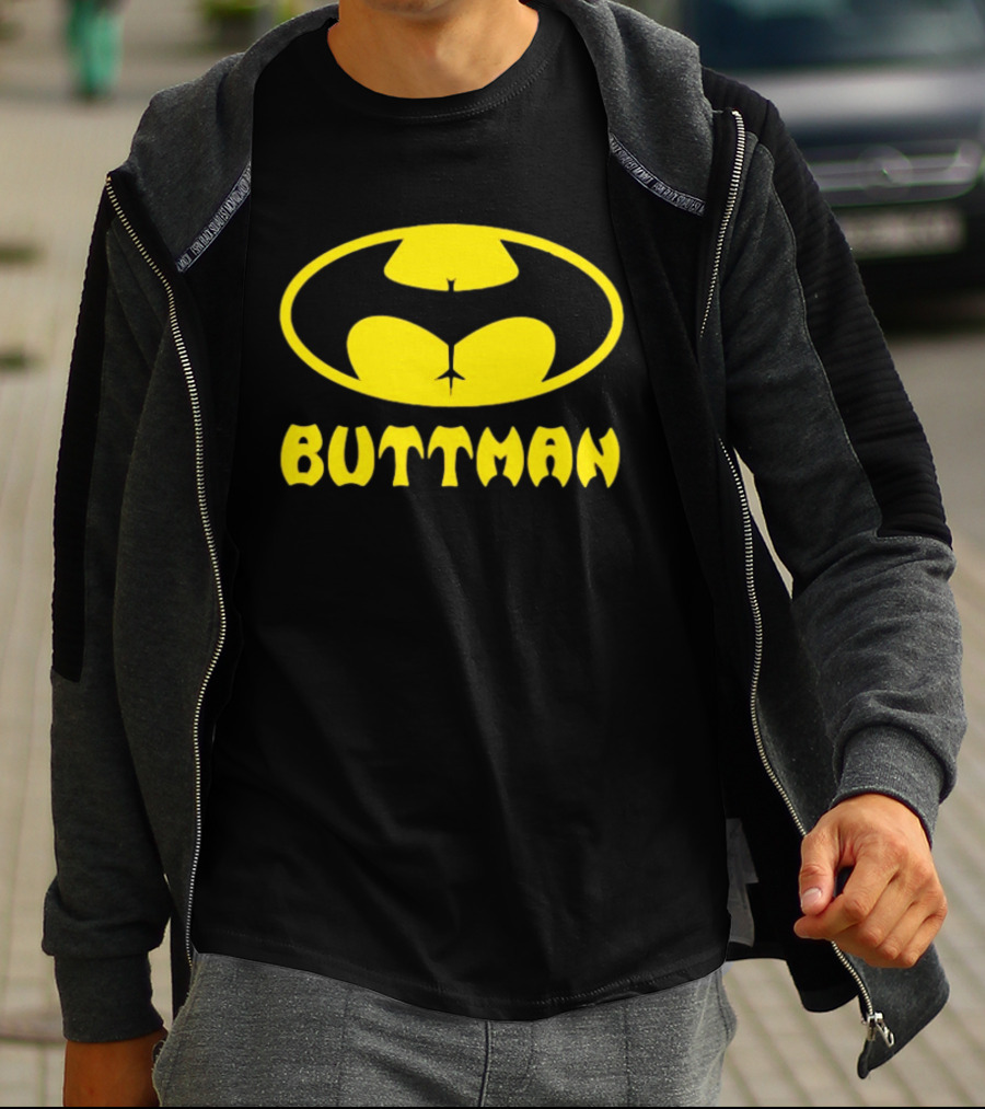 Buttman Batman Superhero Parody Yellow T-Shirt