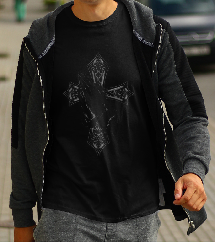 Chrome Hearts Black Praying Hands Cross T-Shirt