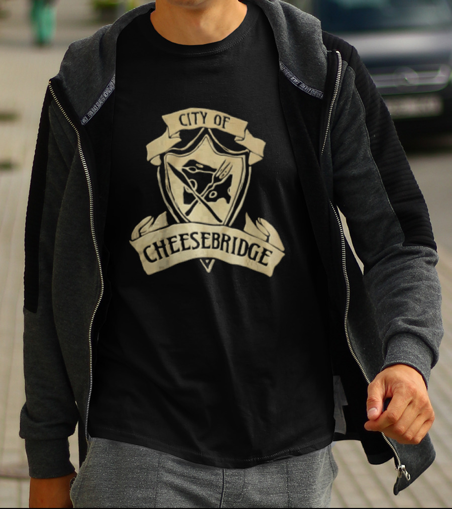 City Of Cheesebridge Shield Knife Fork Cheese T-Shirt