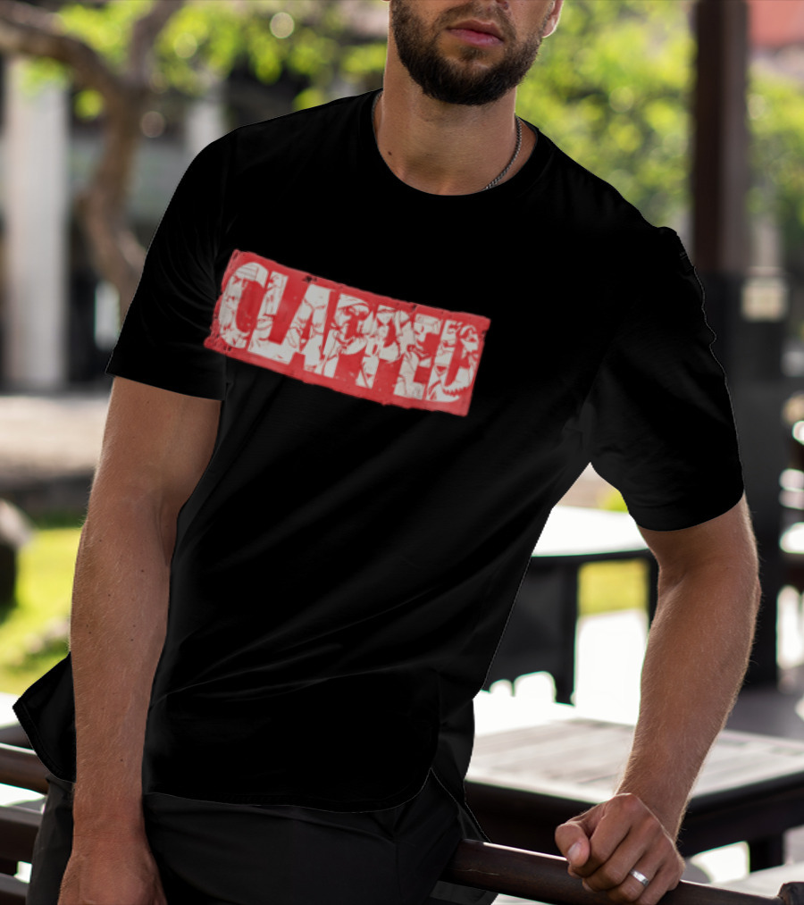 Clapped Red Box Bold Typographic T-Shirt