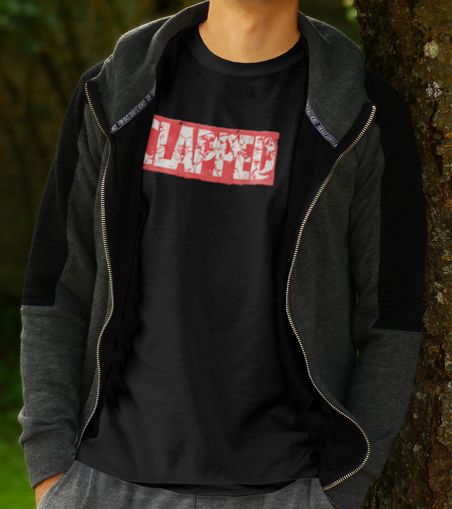 Clapped Red Box Bold Typographic T-Shirt