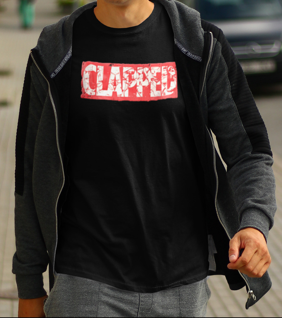 Clapped Red Box Bold Typographic T-Shirt
