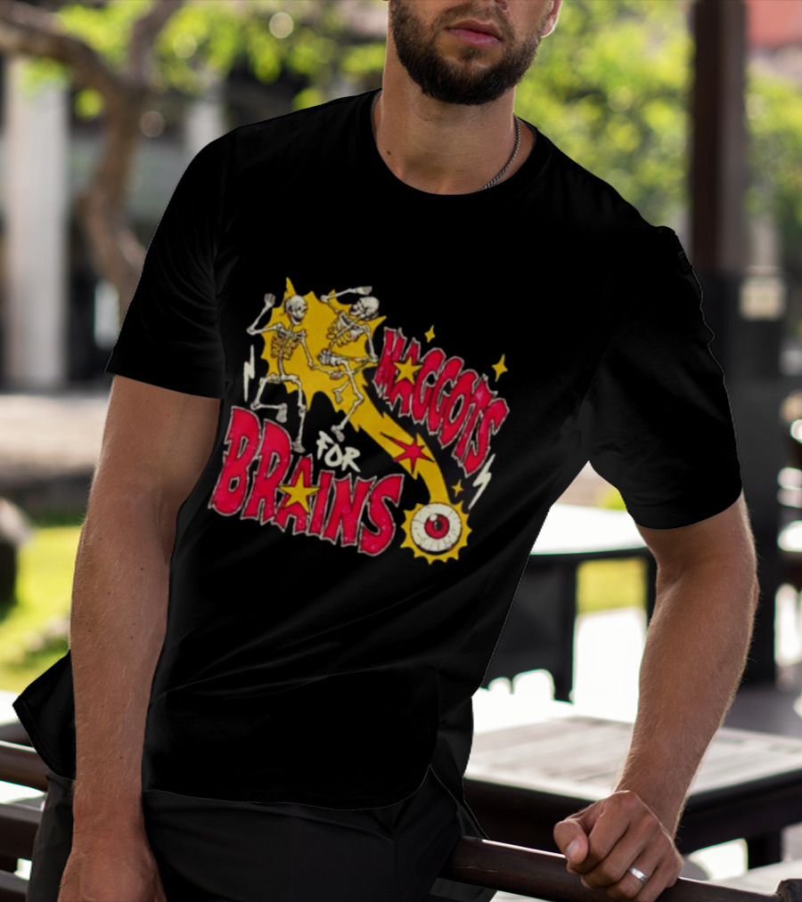 Skeleton Dance Maggots For Brains Halloween Eyeball Stars T-Shirt