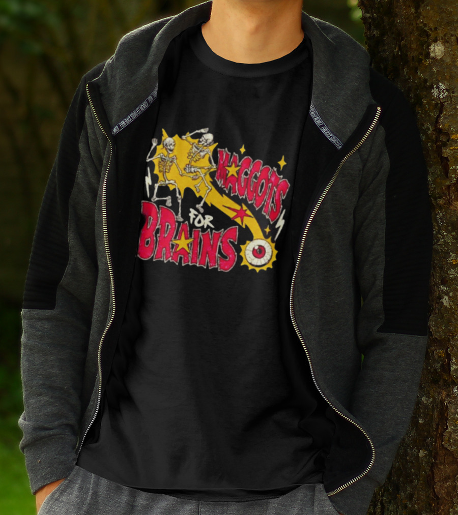 Skeleton Dance Maggots For Brains Halloween Eyeball Stars T-Shirt