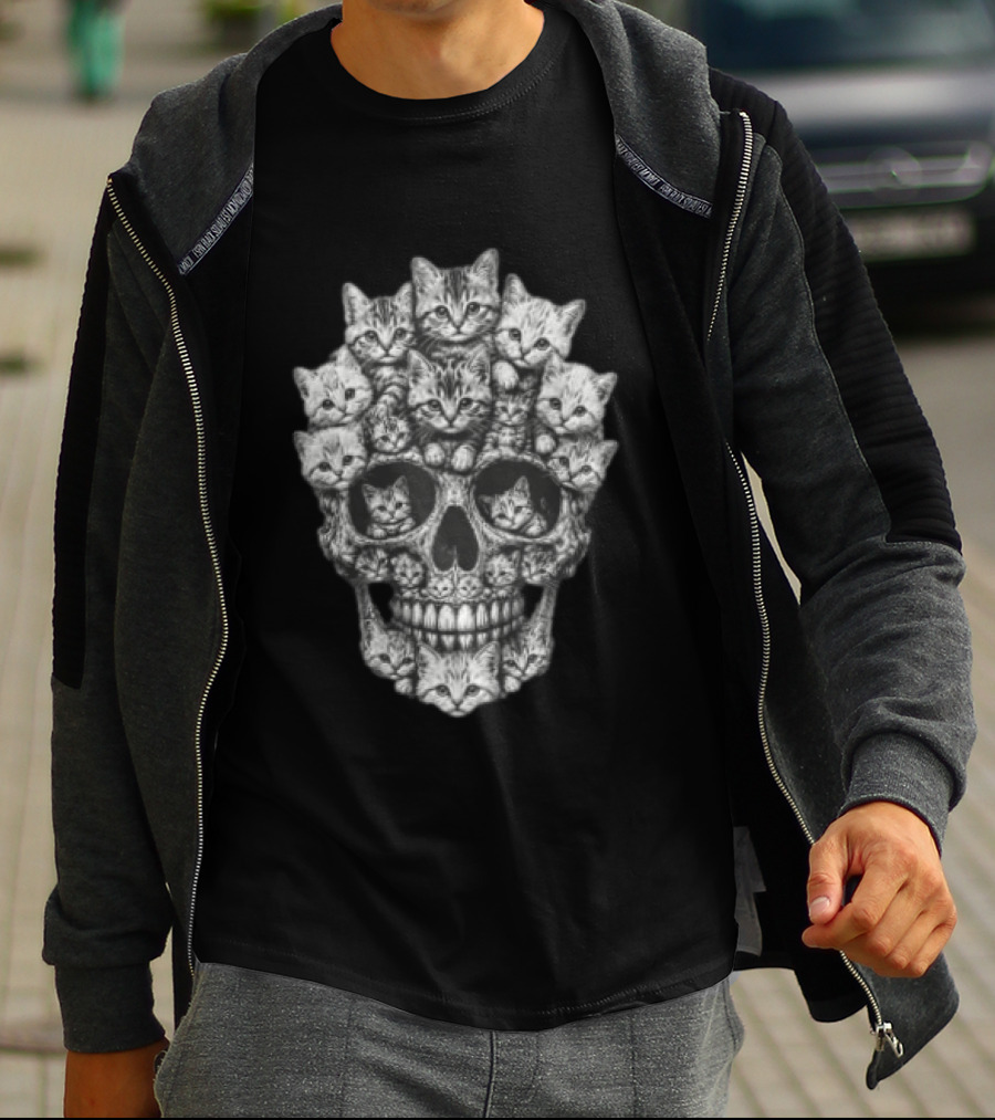 Tabby Kittens Forming Skull Image T-Shirt