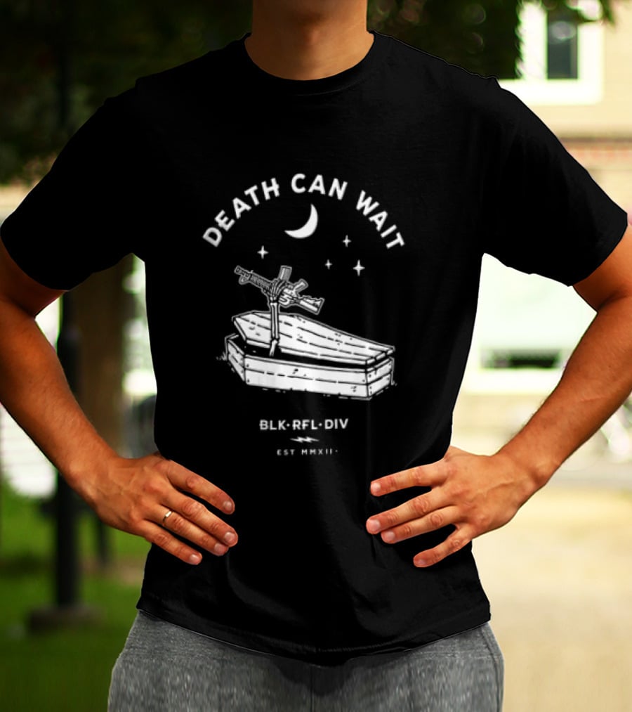 Death Can Wait Coffin Skeleton Hand BLK RFL DIV 2012 Moon Stars T-Shirt