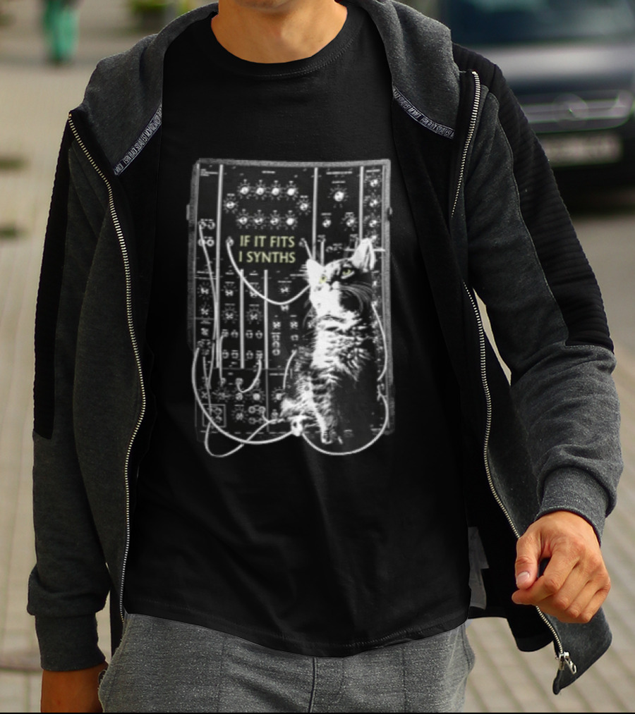 If It Fits I Synths Cat With Modular Synthesizer T-Shirt
