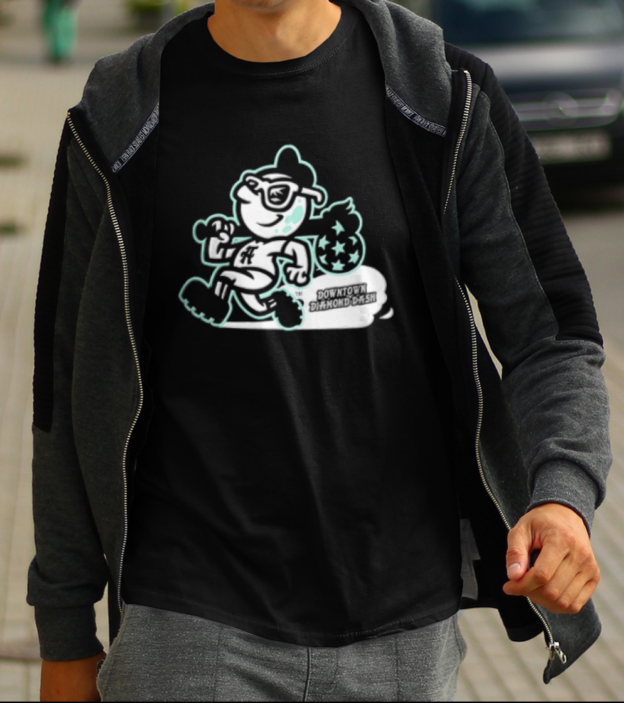 Downtown Diamond Dash Baseball Cartoon Character Running Carrying Star Bag T-Shirt