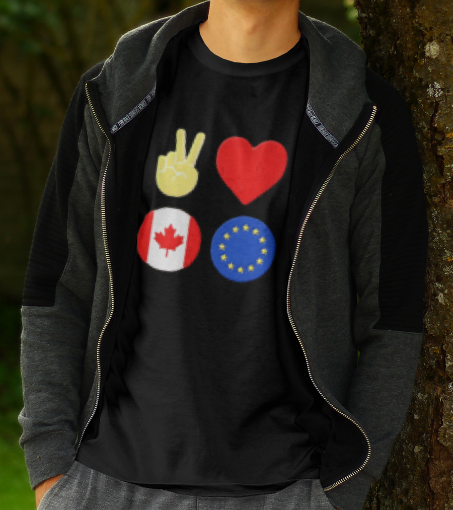 Peace Love Canada Flag European Union Circle Stars T-Shirt