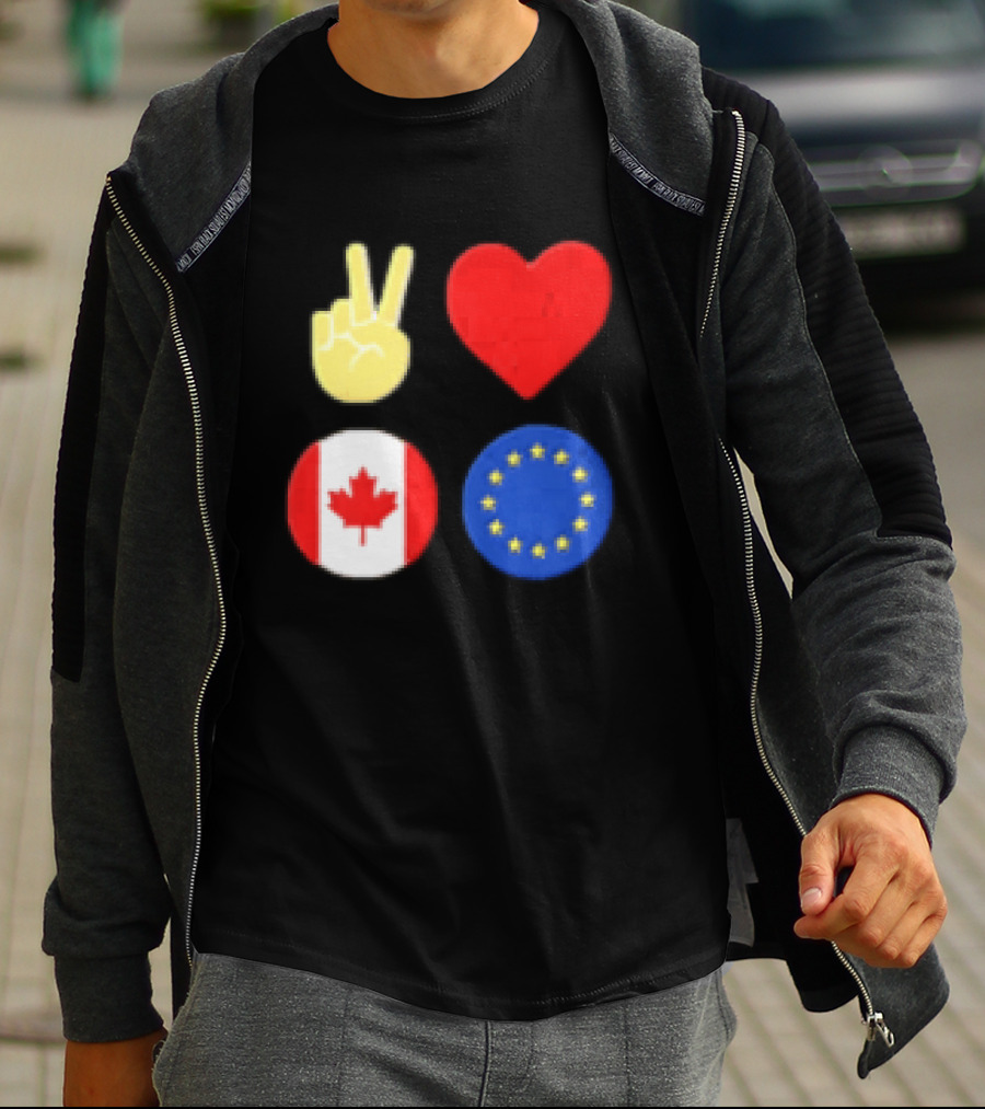 Peace Love Canada Flag European Union Circle Stars T-Shirt