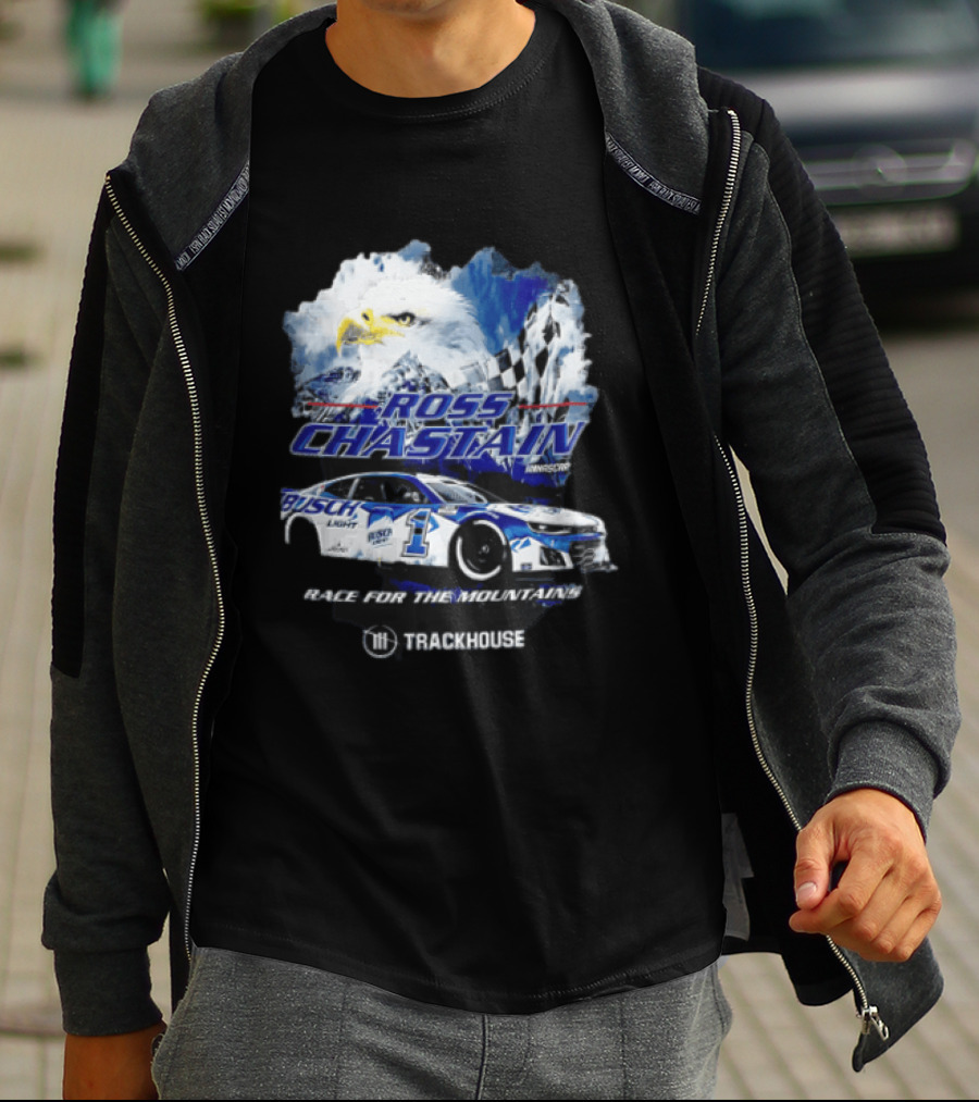 Ross Chastain Trackhouse Busch Light Race For The Mountains Eagle Checkered Flag Racing Car T-Shirt