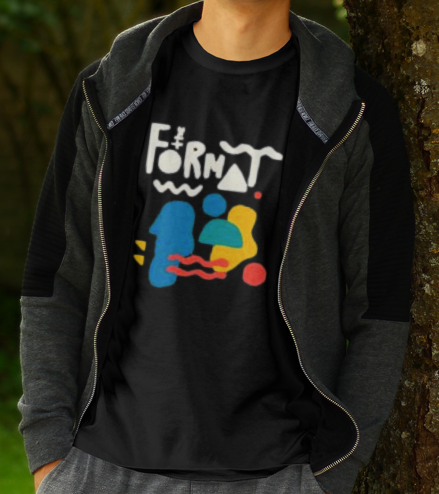 The Format Shop Abstract Shapes Colorful Graphic Black Zip T-Shirt