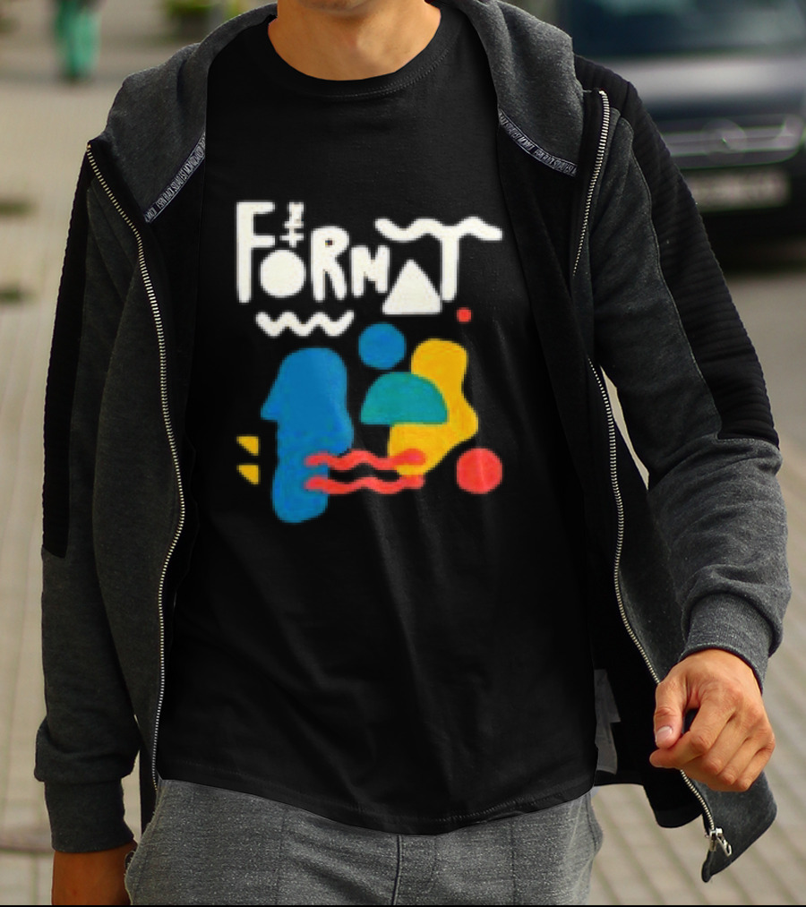 The Format Shop Abstract Shapes Colorful Graphic Black Zip T-Shirt