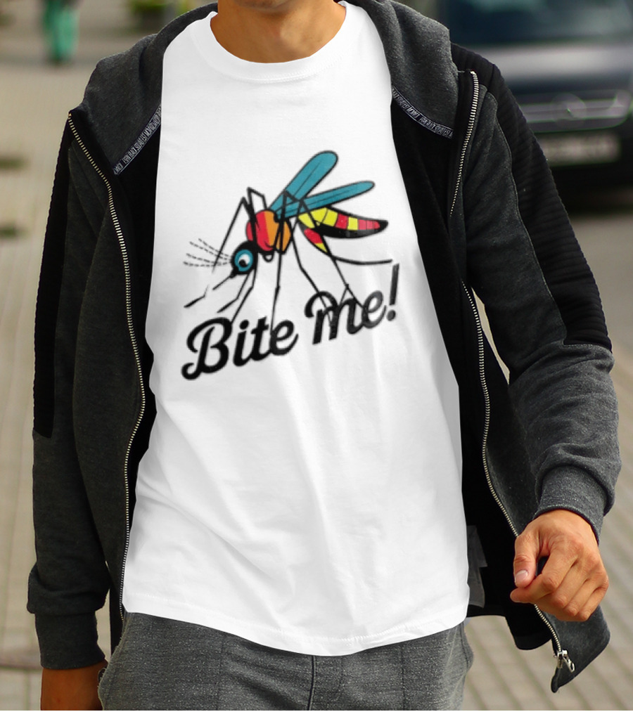 Bite Me Colorful Mosquito Cartoon Vibrant Insect T-Shirt