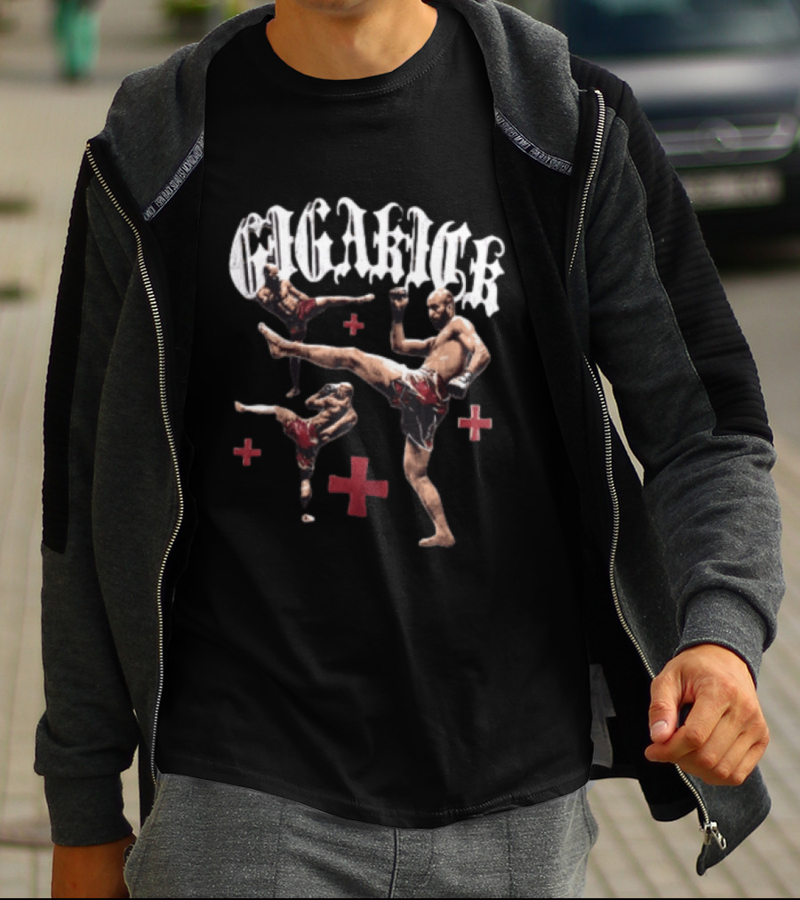 Giga Kick Three Fighters Performing Roundhouse Kicks T-Shirt