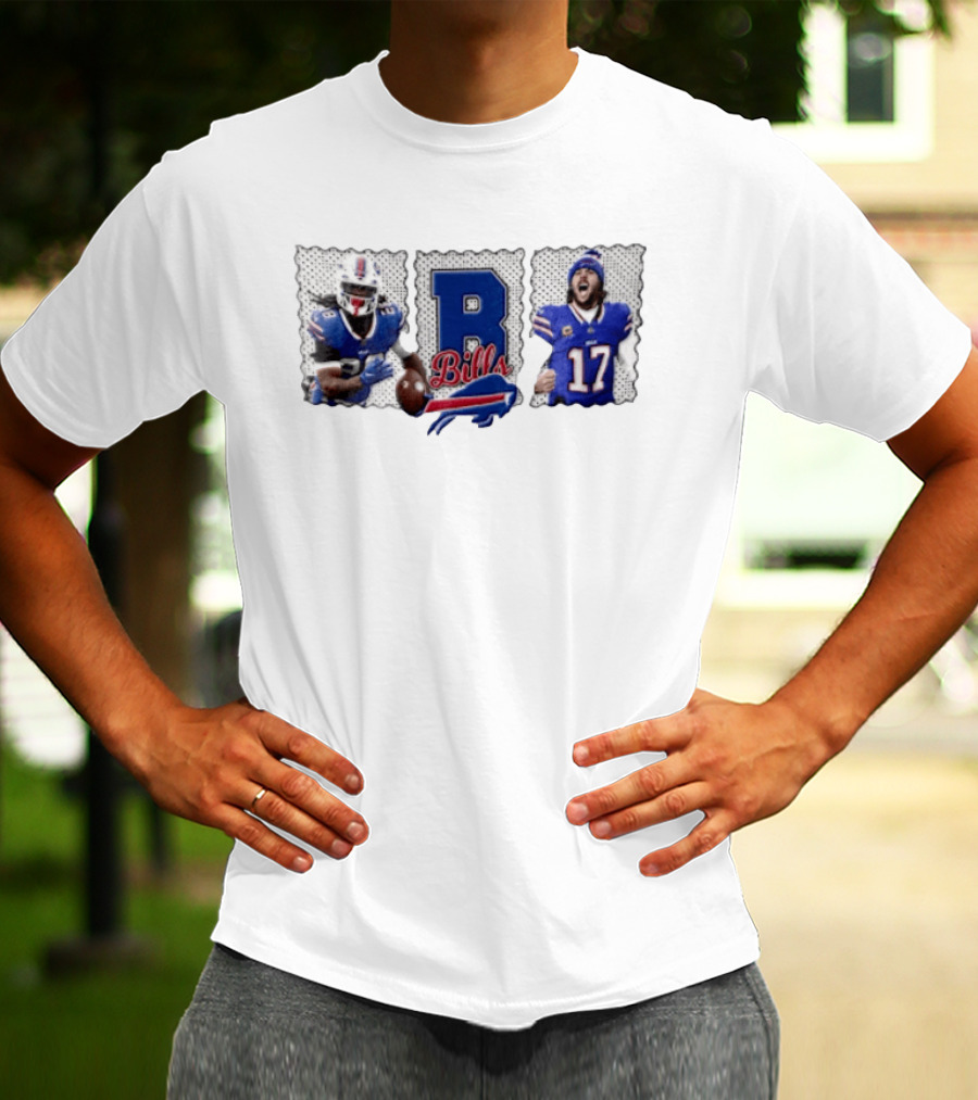 Buffalo Bills James Cook 28 Josh Allen 17 Celebrating Football Players T-Shirt