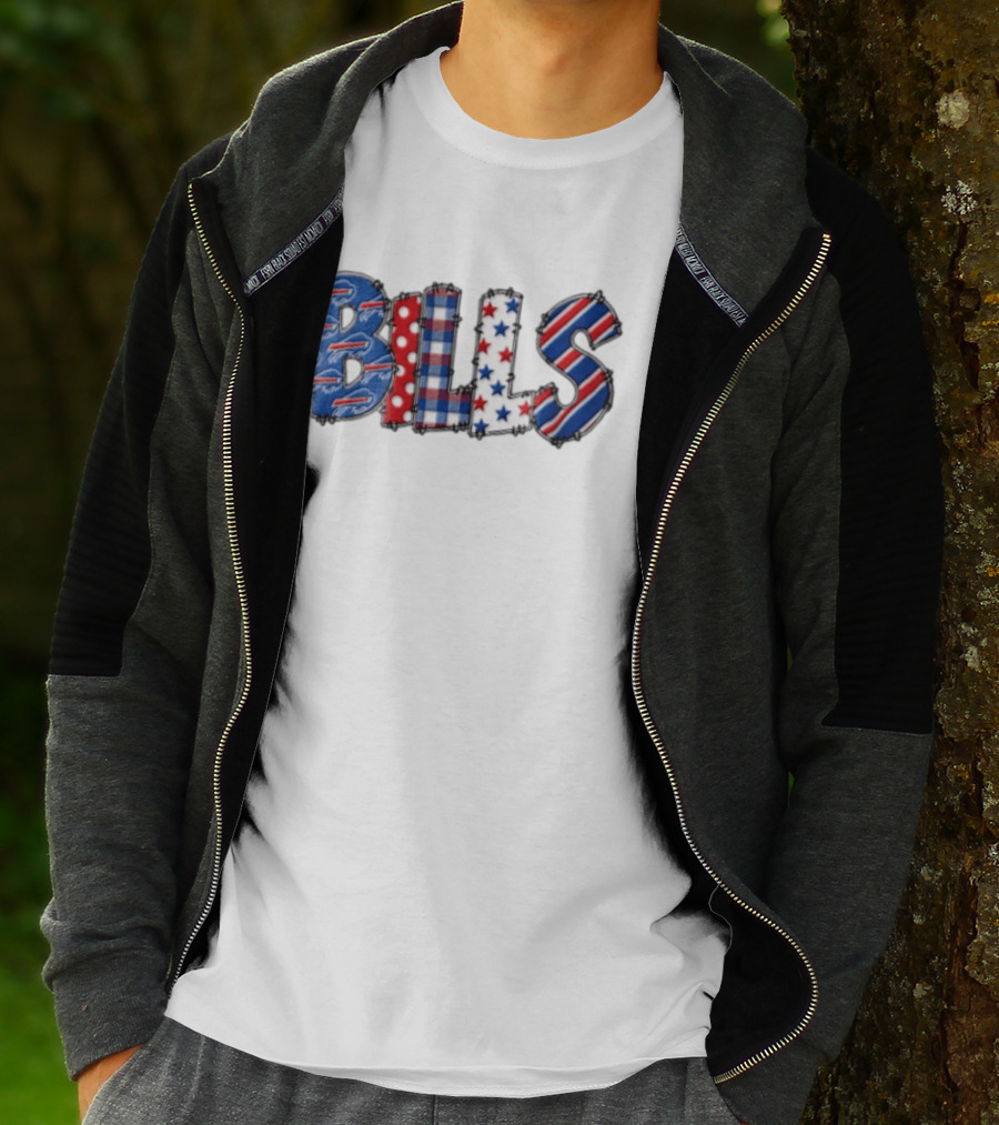 Buffalo Bills Stitched Patchwork Stars Stripes Polka Dot T-Shirt