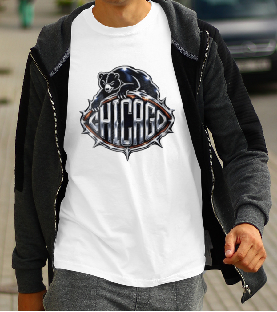 Chicago Bears Black Bear Crouching Over T-Shirt