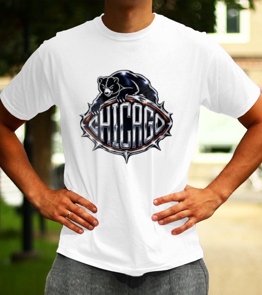 Chicago Bears Black Bear Crouching Over T-Shirt