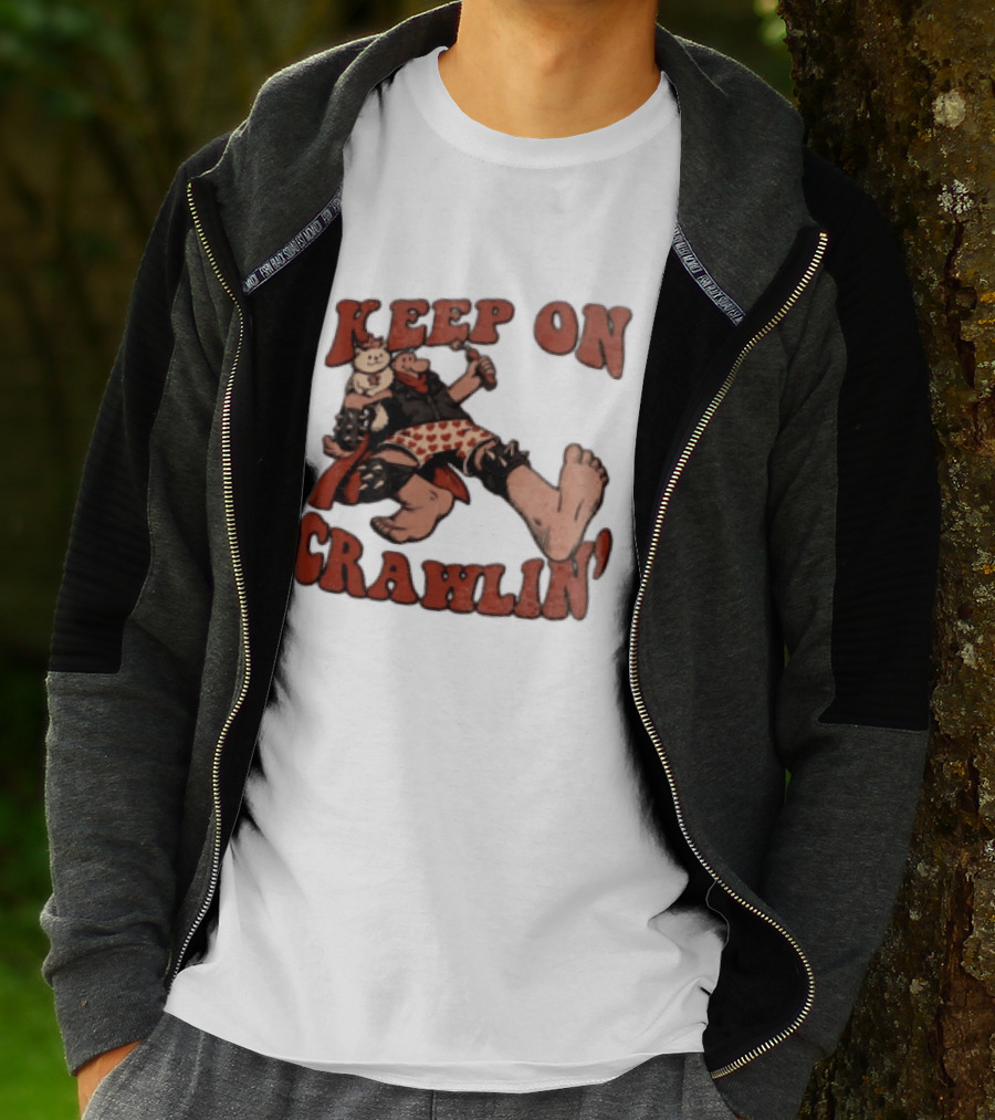 Keep On Crawlin Fat Freddys Cat Cartoon Man Holding Dynamite Cat T-Shirt