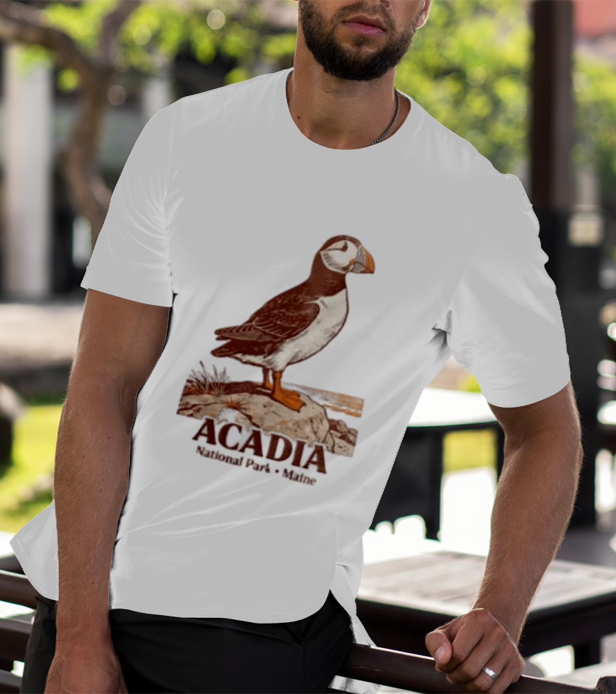 Acadia National Park Maine Puffin Standing On Rock T-Shirt