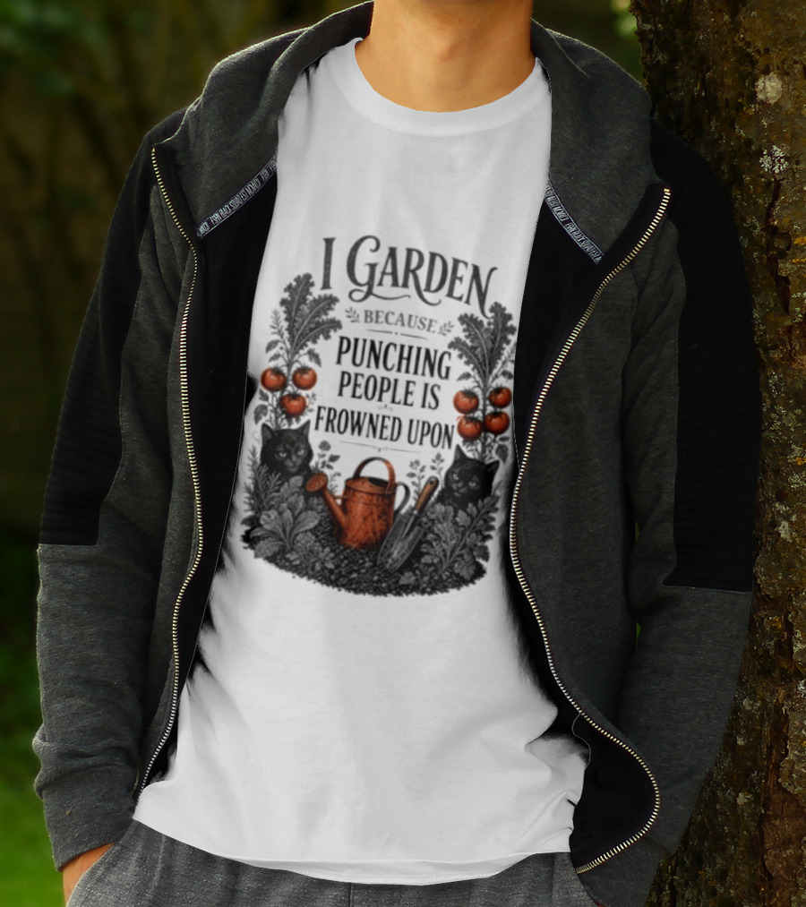 I Garden Because Punching People Is Frowned Upon Funny Gardener Tomatoes Watering Can T-Shirt