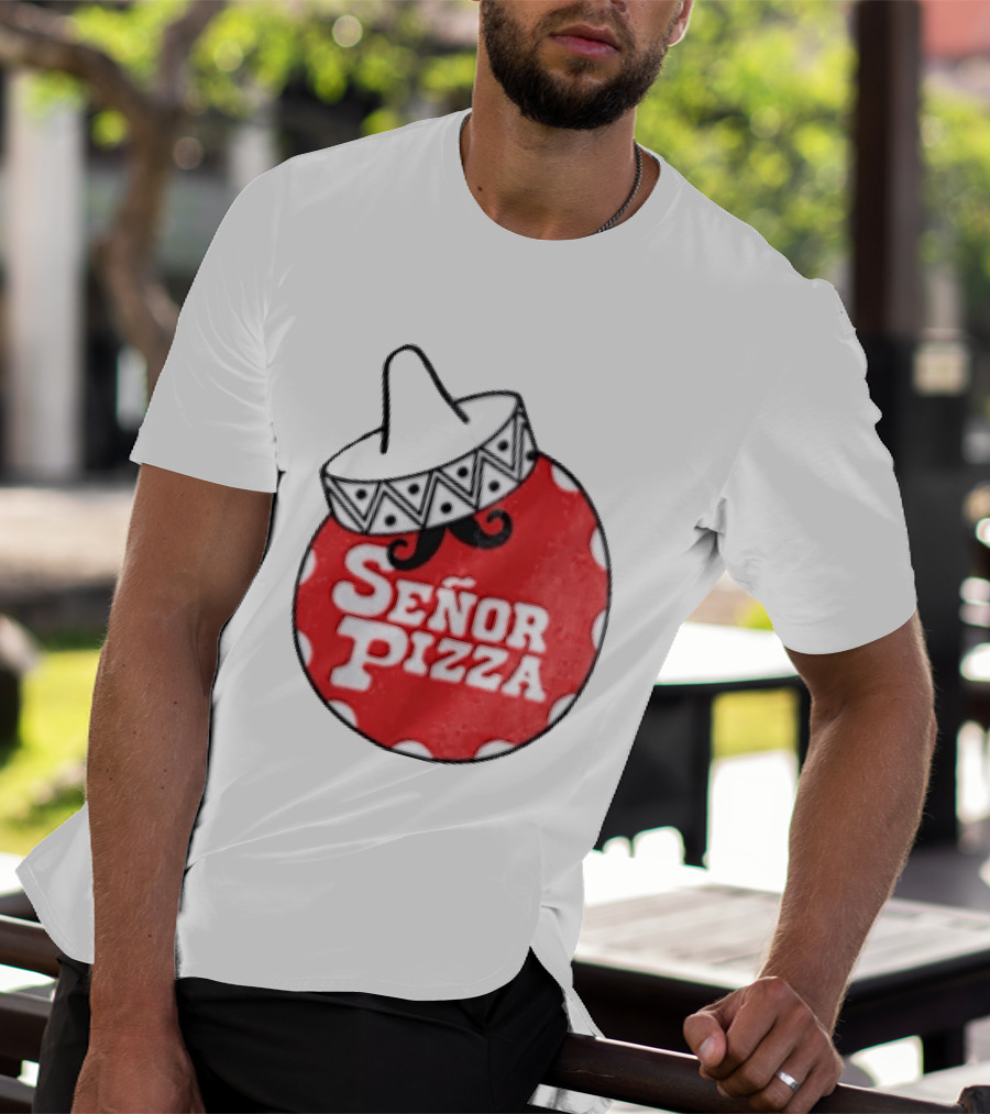 Señor Pizza Red Apron With Mustache And Patterned Collar T-Shirt