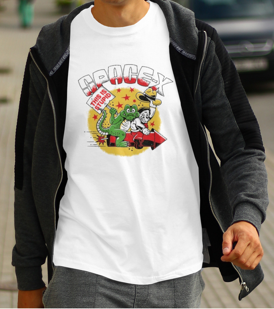 Space X Monkey Cartoon On Rocket With Stars T-Shirt