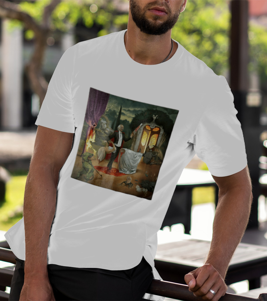 Surreal Gothic Man With Candle And Floating Figures Mysterious Enchantment T-Shirt