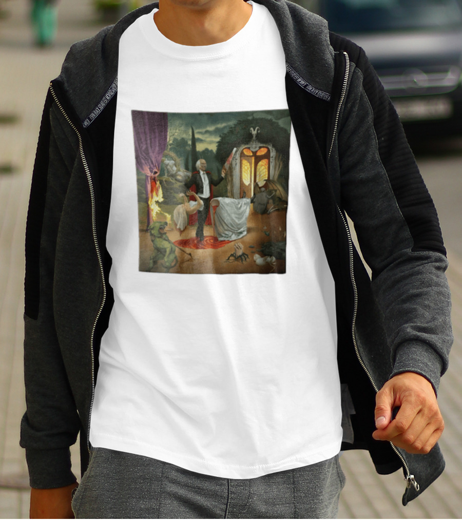 Surreal Gothic Man With Candle And Floating Figures Mysterious Enchantment T-Shirt