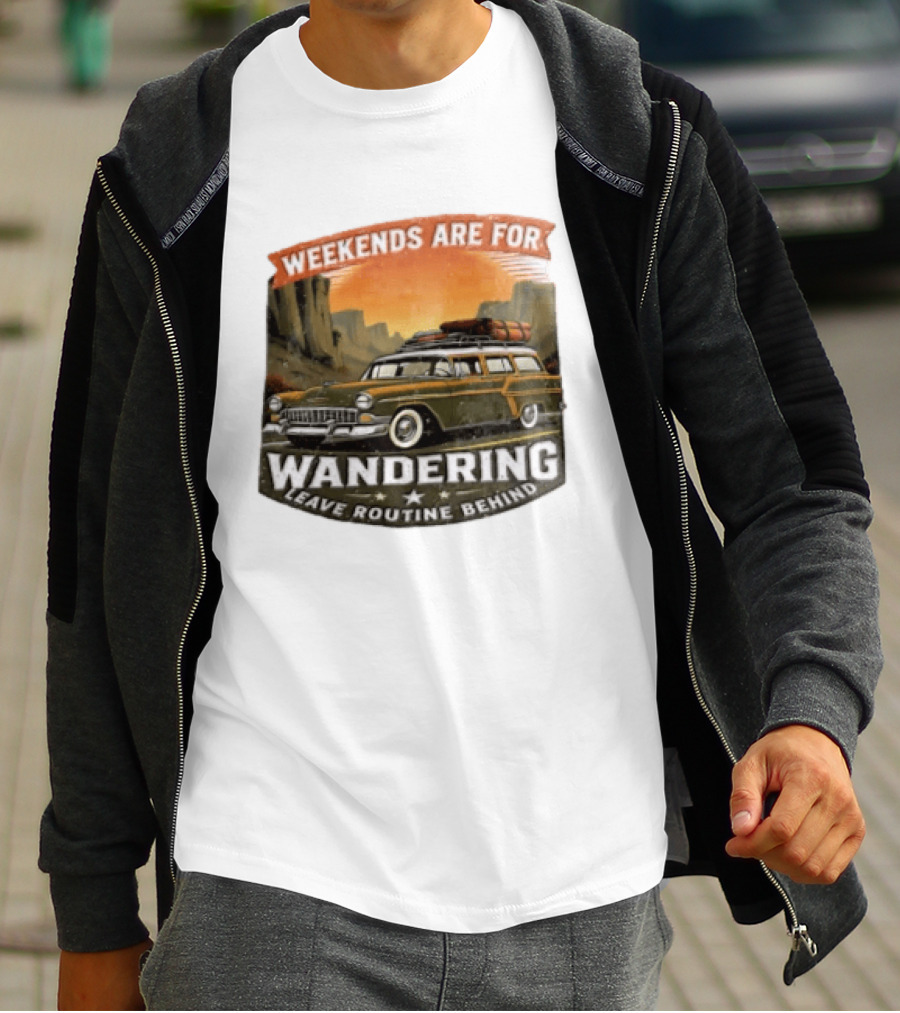 Weekends Are For Wandering Station Wagon Canyon Landscape Leave Routine Behind T-Shirt