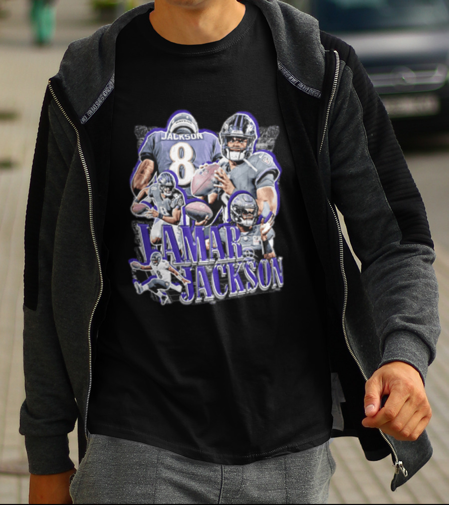 Lamar Jackson Baltimore Ravens Football Collage Action Poses T-Shirt