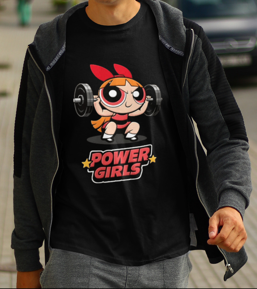 Power Girls Cartoon Blossom Lifting Barbell Weights T-Shirt