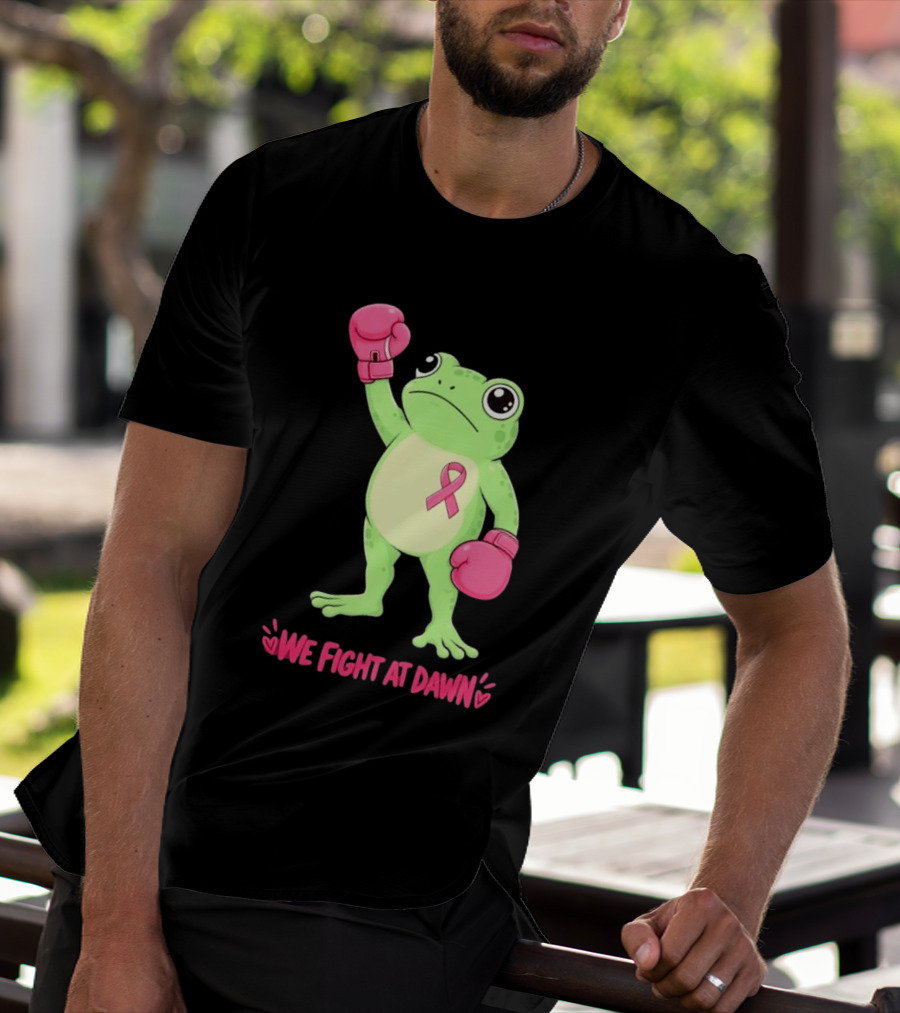 Boxing Frog We Fight At Dawn Breast Cancer Awareness Pink Gloves Ribbon T-Shirt