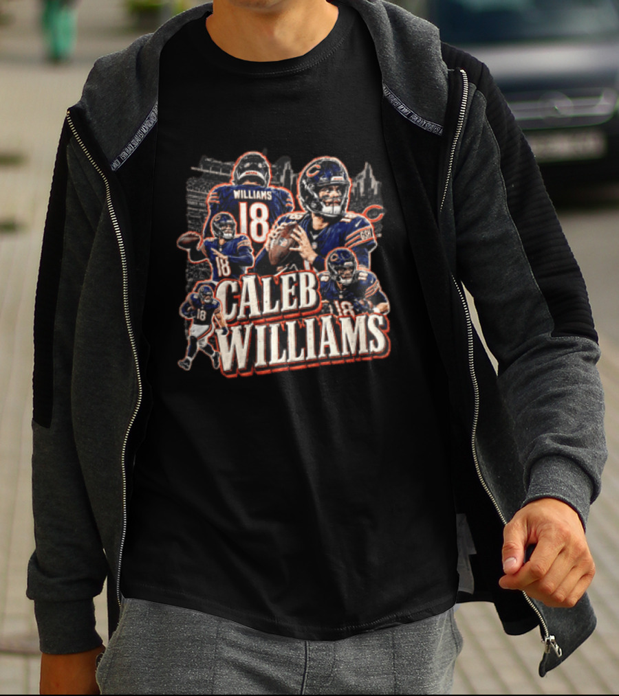 Chicago Bears Caleb Williams Action Poses Number 18 Football Scene T-Shirt