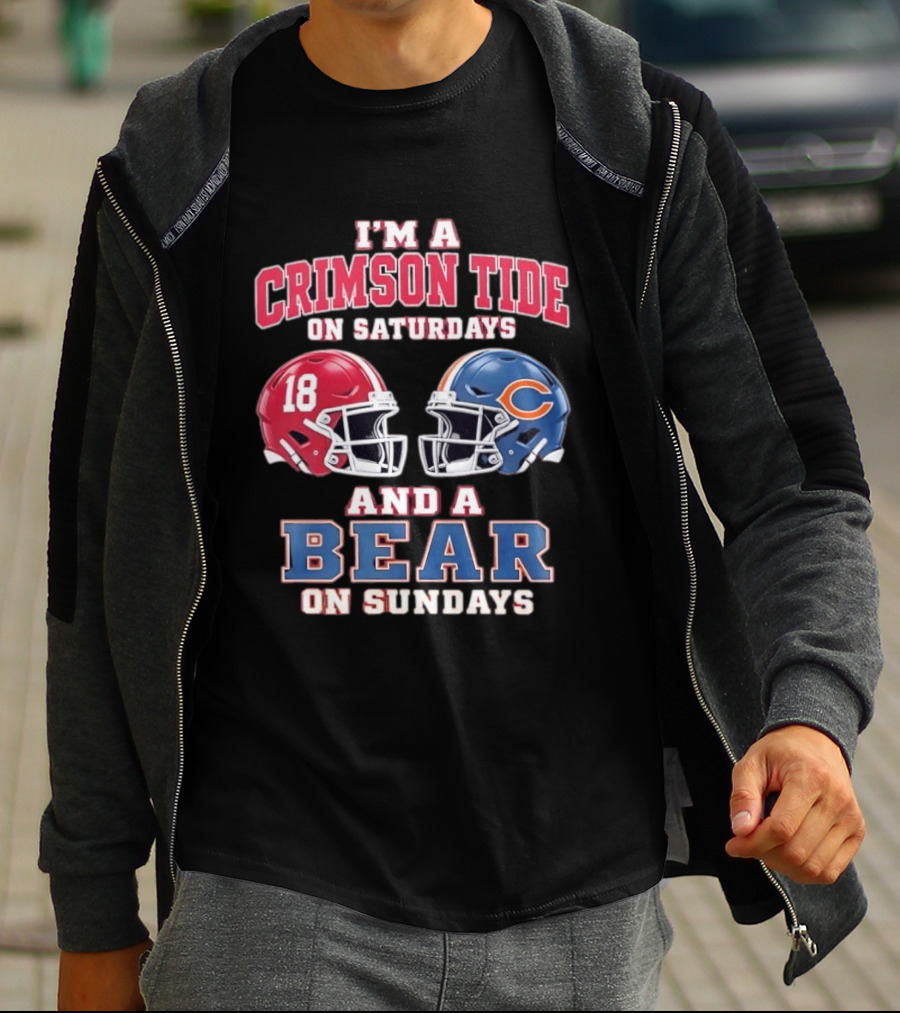 I'm A Crimson Tide On Saturdays And A Bear On Sundays Football Helmets T-Shirt