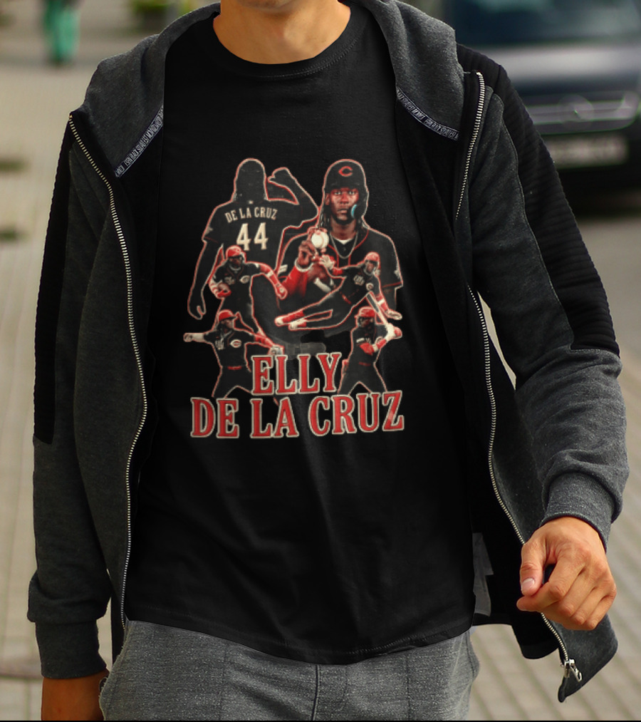 Elly De La Cruz Cincinnati Reds Number 44 Baseball Action Collage T-Shirt