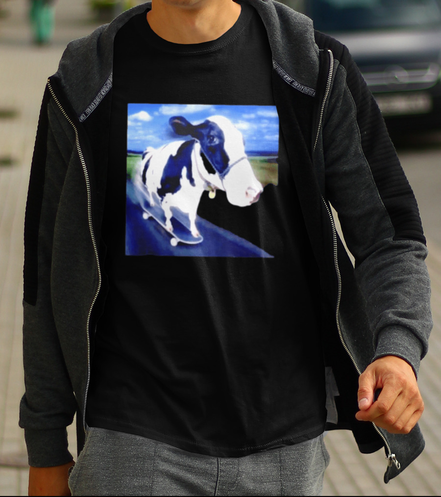 Cow Skateboarding Adventure On Open Road T-Shirt